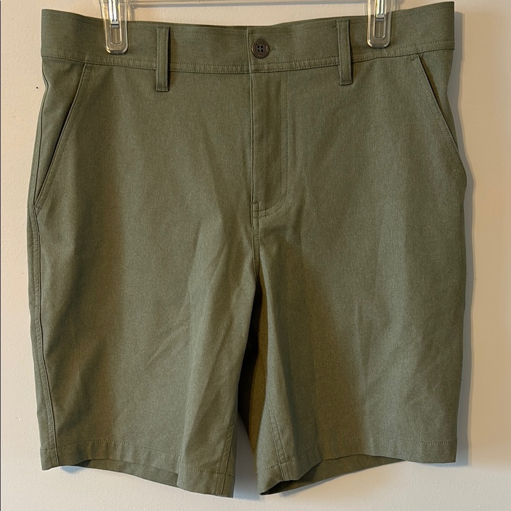 Green Flat Front Shorts with Classic Design